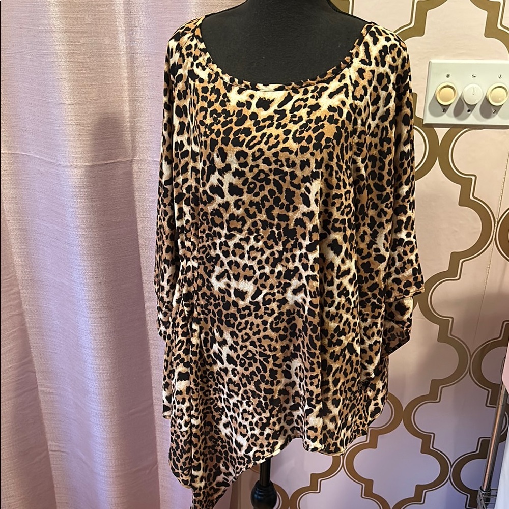 Laurie Felt Oversized Leopard Print Tunic Brown Black